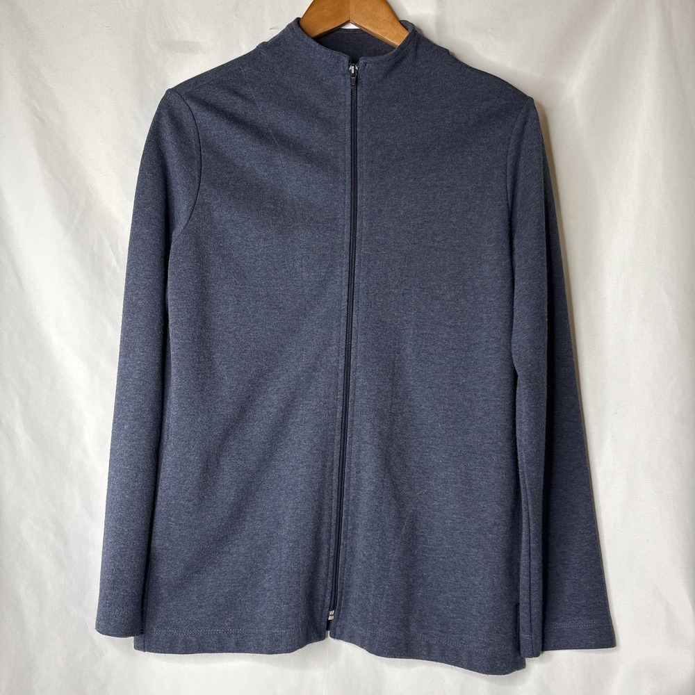 Chicos Design Navy Blue Size‎ 1 Full Zip Up Classic Mock Neck Women's Shirt
